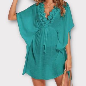 Women's Sexy V Neck Swimsuit Cover up- Teal Green  Sz Large